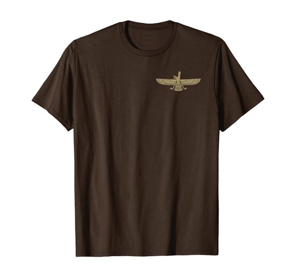 

faravahar zoroastrianism persian symbol side print t-shirt, White;black