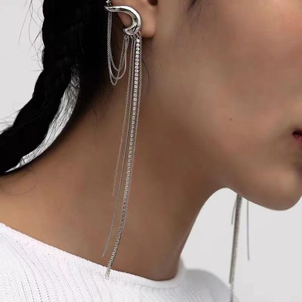

dangle & chandelier ioy irene punk tassel rhinestone drop earrings for women hyperbole irregular metal crystal chain jewelry 2021, Silver