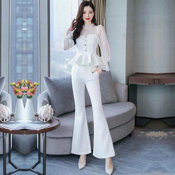 

women's tracksuits set female 2021 summer casual fashion temperament jacket slim horned flared pants elegant trousers two-piece, Gray