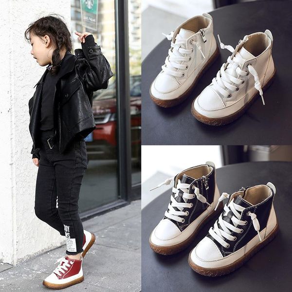 

girl' shoes autumn boy' fashion board shoes middle school children' single soft sole high children, Black;grey