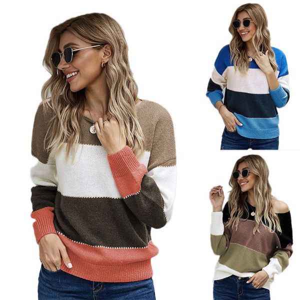 

women's sweaters o neck women fashion long sleeve striped autumn winter female casual jumper basic soft knitted, White;black