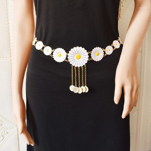 

fashion golden metal daisy flower cinch waist chain and bracelet set for ladies bohemian summer beach party accessories earrings & necklace, Silver