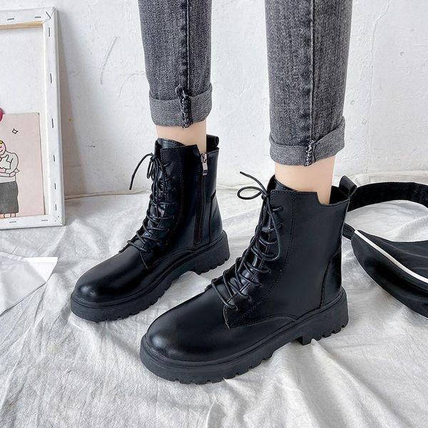 

boots fashionbare women's platform women side zipper winter keep warm shoes non-slip booties lacing outdoor, Black