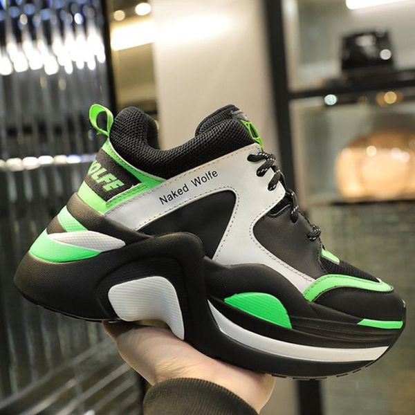 

dress shoes woman fashion retro platform heels lacing casual autumn heighten real leather breathable women sneakers, Black