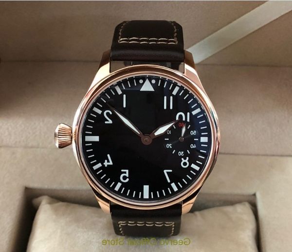 

44mm geervo asian 6497 17 jewels hand wind movement men's watch rose gold case luminous mechanical watches gr257-g8, Slivery;brown