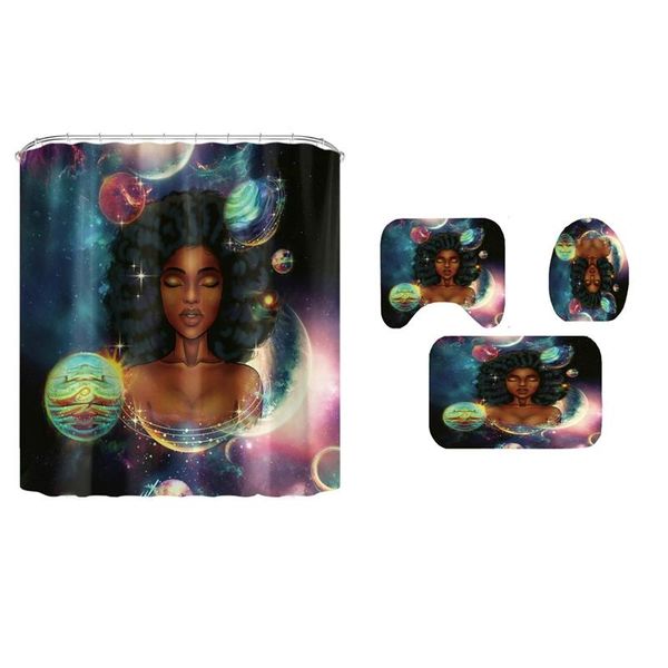 

shower curtains space african woman print curtain set girl polyester bathroom anti-slip bath mats carpets rugs