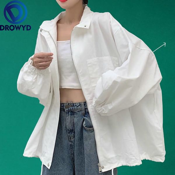 

women's jackets summer white thin baseball jacket women casual pockets hip hop transparent bomber breathable sunscreen cardigan loose, Black;brown