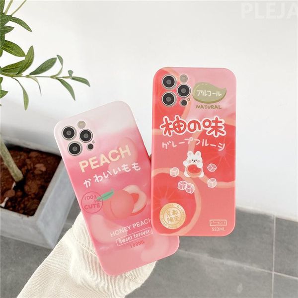 

cell phone pouches cute juice peach drink soft pink case for 12 mini 11 pro max 7 8 plus x xr xs se 2021 cover silicone cases