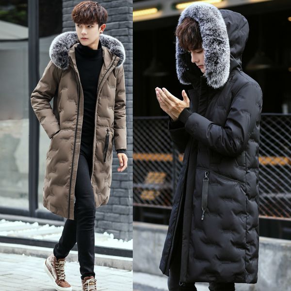 

warm cotton 2021 new winter padded coat classic fashion fur hooded long jacket men thicken parkas overcoat 104-m876 1r9y, Black