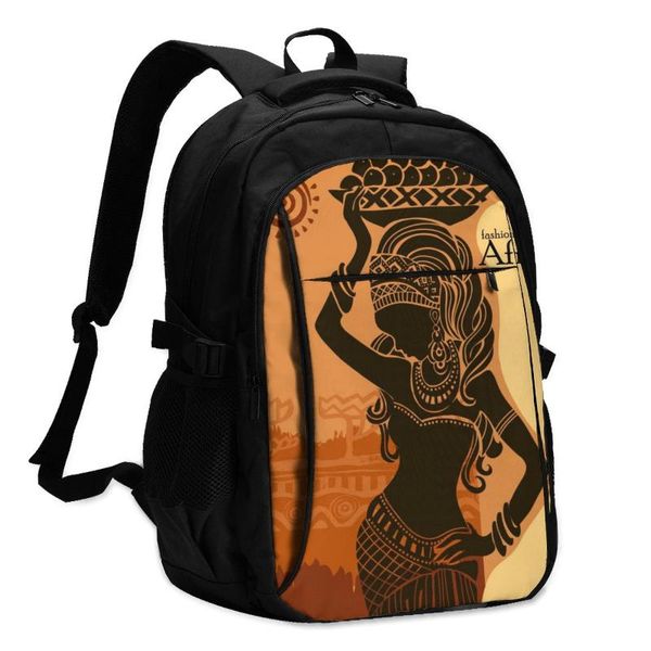 

backpack bags school for boy girl teenagerblack woman african print usb charge computer lapback pack