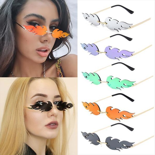 

brand designer fashion flame rimless gradient sun glasses shades cutting lens ladies frameless eyeglasses retro sunglasses, White;black