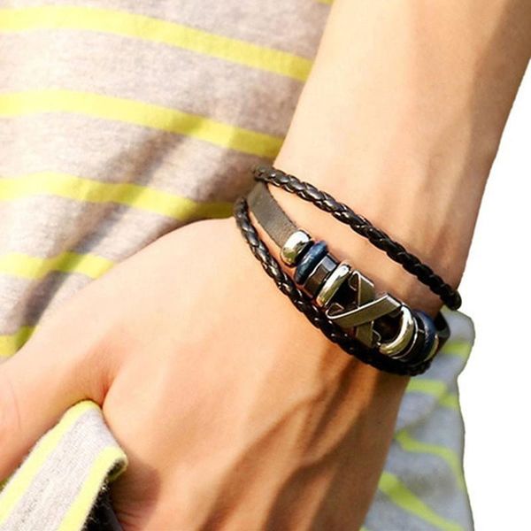 

link, chain creative leather jewelry fashion bracelet punk luxury gift casual stainless steel fittings #f, Black