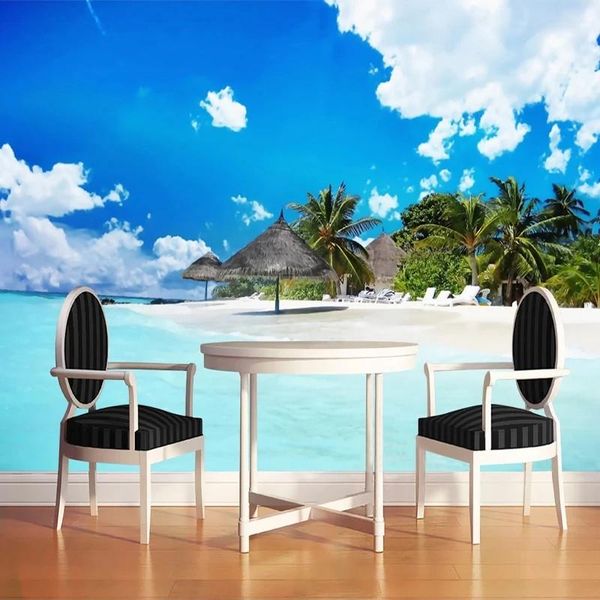 

p wall paper home decor blue sky white clouds sea beach mural wallpaper for living room bedroom tv background wall painting