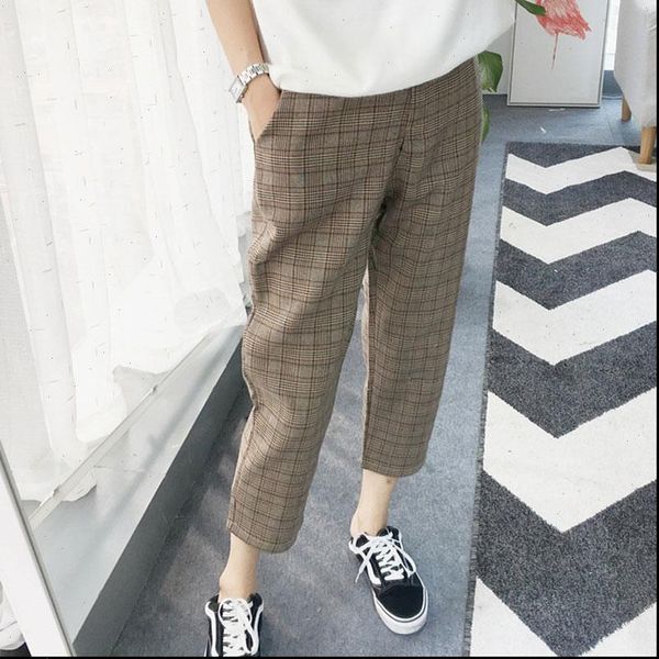 

autumn winter plaid pants women casual high waist long harem pants female zipper office lady pants bottoms, Black;white