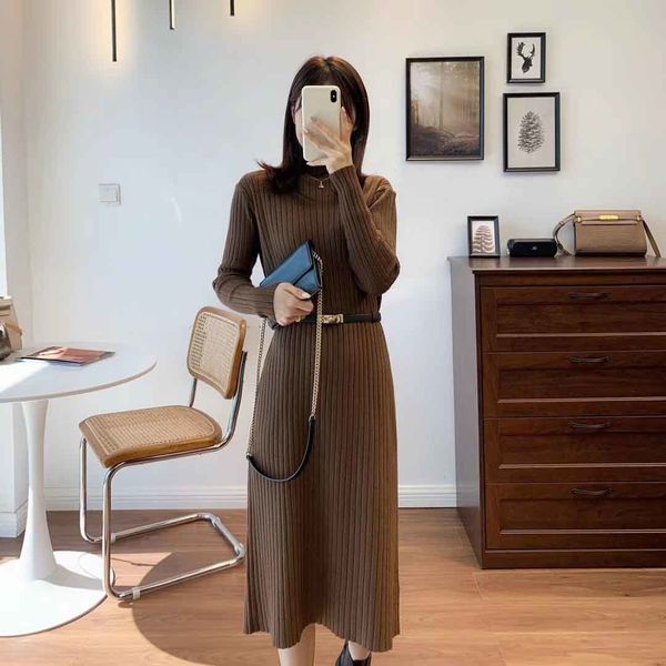 

2021 new simple wool blend straight knit maxi women p68c, Black;gray