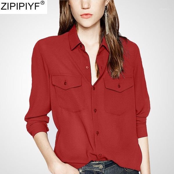 

spring red shirt women blouse elegant turn down collar long sleeve slim women's office casual blouses fashion & shirts, White