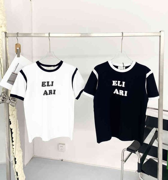 

2022 factory wholesale new model fashion letter printed short t-shirt women's 22 spring and summer raglan sleeve splicing casual loose, White