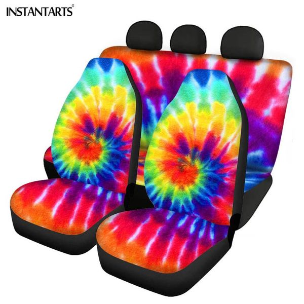 

car seat covers instantarts universal front& back cushion colorful tie dye pattern dustproof interior accessories