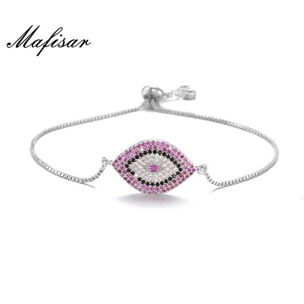 

charm bracelets mafisar 2021 fashion red cz stone bracelet & bangle adjustable trendy gold/silver color evil eye for women, Golden;silver