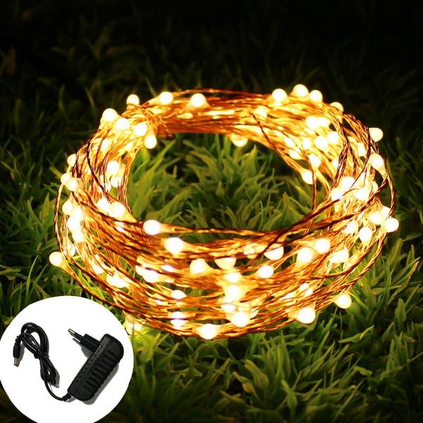 

strings 10m 20m 30m 40m 50m holiday led string light copper wire starry rope waterproof flexible fairy lights party garde+power adapter