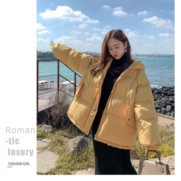 

women fashion winter hooded puffer jacket solid harajuku bf warm oversize parkas female korean loose long sleeve coat outwears, Black;brown