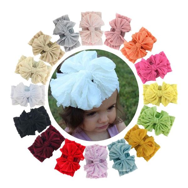 

hair accessories 16pcs/lot 5.5" large lace bow headbands kid girls soft elastic headwear born hairband pography prop, Slivery;white