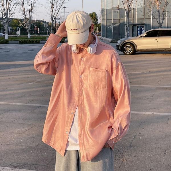 

men's casual shirts gradient color shirt male korean fashion loose business men harajuku streetwear retro long-sleeved -5xl, White;black