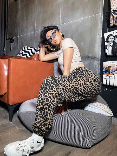 

women's pants & capris leopard womens loads pants with elastic cord loose waist jogger casual women's sweat pockets, Black;white