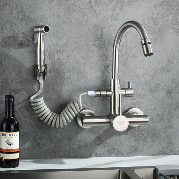 

kitchen faucets wall mounted brushed stainless steel faucet with bidet spray shower head ,rotatable,cold and water,multi-function-2b