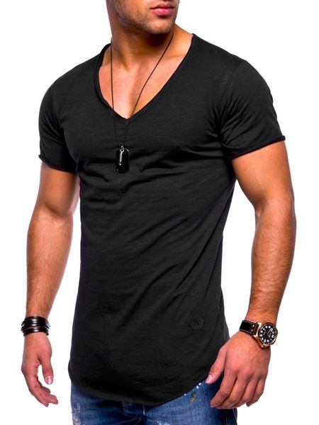 

summer new short sleeve v-neck casual solid color t-shirt men's wear, White;black