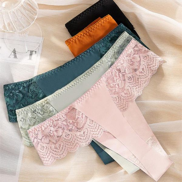 

women's panties 3 pcs underwear woman lace thong g string briefs lingerie t-back female low waist, Black;pink