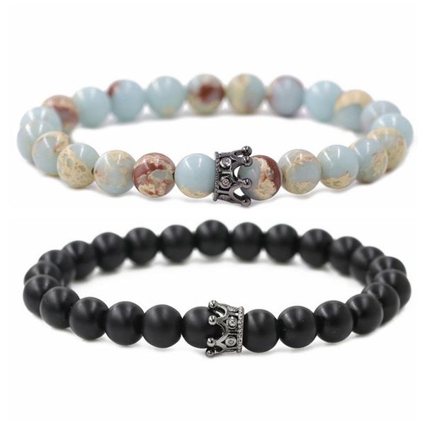 

charm bracelets fashion couple bracelet buddha beaded bangles natural stone crown for men women bead jewelry gift, Golden;silver