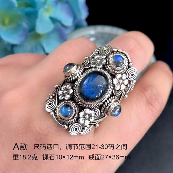 

cluster rings nepalese handmade 925 sterling silver open ring natural moonstone vintage fashion women's, Golden;silver