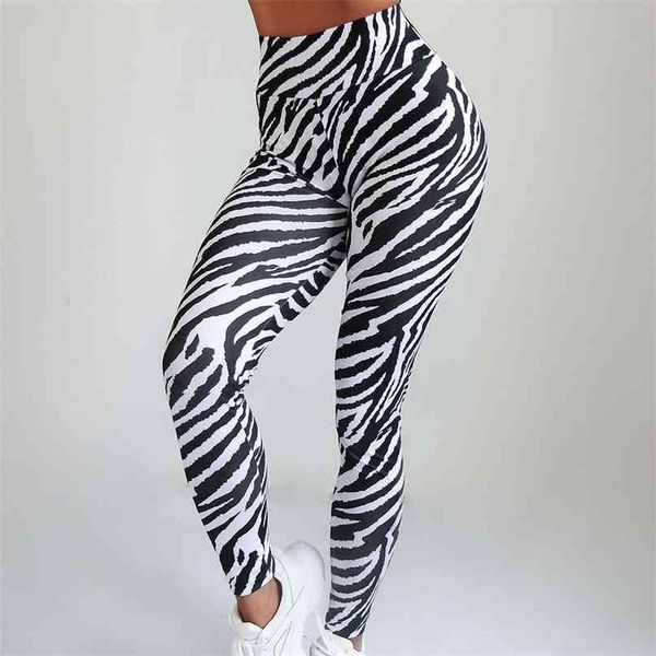 

ogilvy mather zebra stripes fitness leggings high waist woman quick drying high elasticity slim pants workout leggings 210820, Black