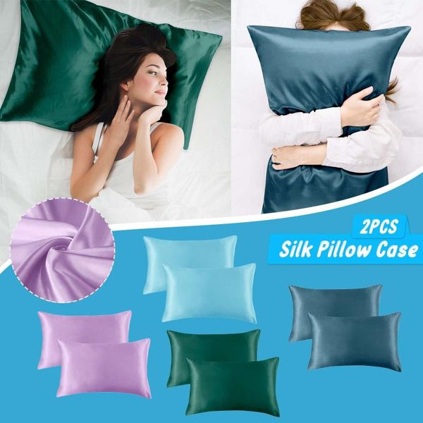 

pillow case 2pcs queen satin silk pillowcase cover home bedding smoothy rectangle 20x26 inches pillowcover