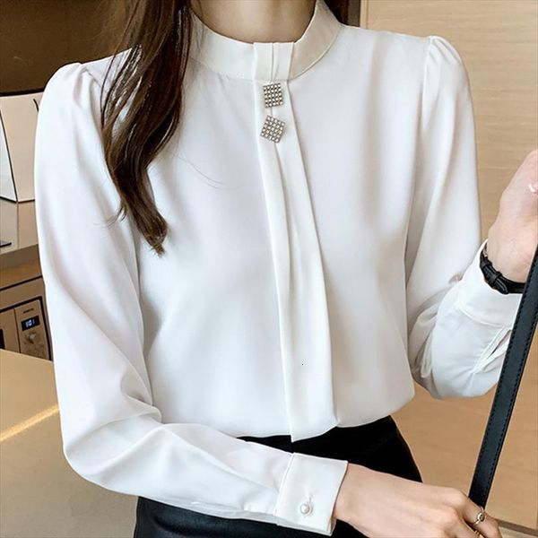 

long sleeve white blusas women shirts de moda stand collar chiffon blouses blusa e199