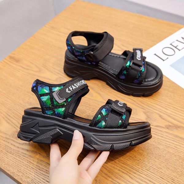 

sandals women summer fashion women's 2021 platform sports round head comfortable open toe, Black