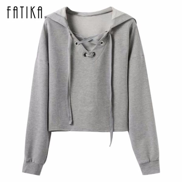 

women's hoodies & sweatshirts fatika sweatshirt women casual outwear hoody loose long sleeve mantle v-neck lace up cover pullover cloth, Black