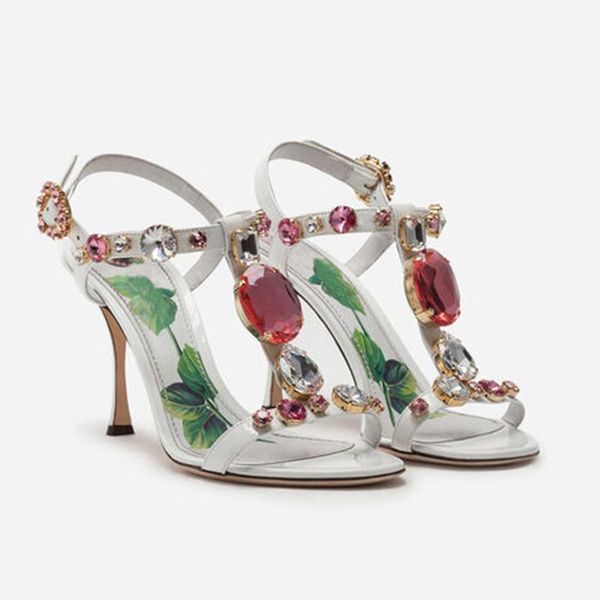 

prowow chunky high heels sandals woman rhinestone t strap rome sandals summer luxury crystal party shoes women, Black