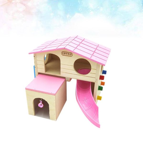 

small animal supplies colorful wooden hamster house sleeping playing pet funny bell sliding stair (random color)