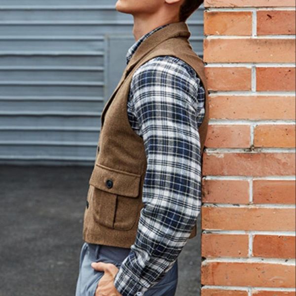 

men's vests khaki herringbone tweed formal suit waistcoat sleeveless jacket tailor-made casual streetwear winter outfit clothing, Black;white