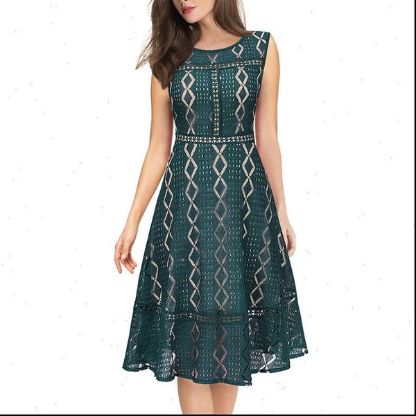 

vfshow womens lace see through hem patchwork cocktail casual evening party fit and flare skater a line midi mid calf dress 2090, Black;gray