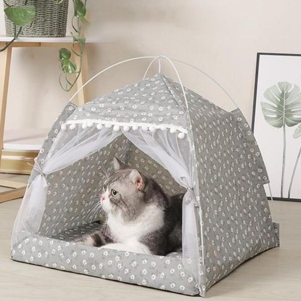 

cat beds & furniture sleeping nest semi-enclosed tent house breathable pet hut shelter with screen door for summer bed supplies