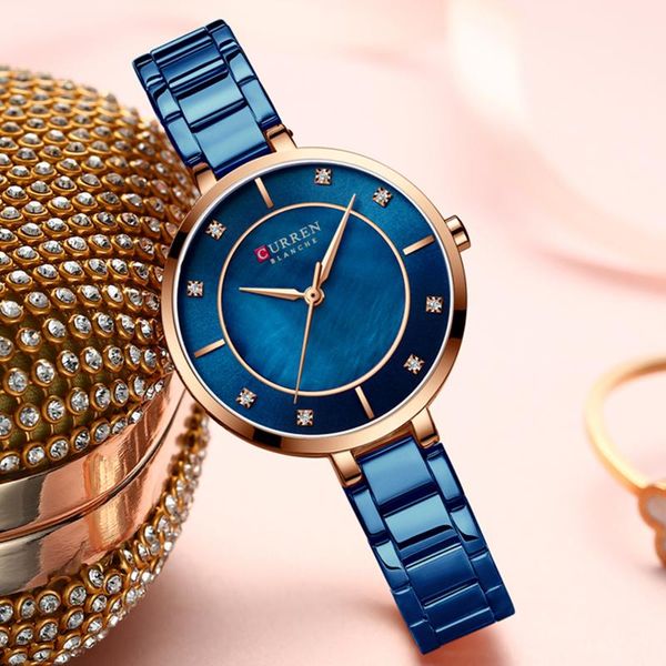 

wristwatches watches women curren fashion luxury rhinestone dial quartz clock waterproof stainless steel band wristwatch for ladies, Slivery;brown
