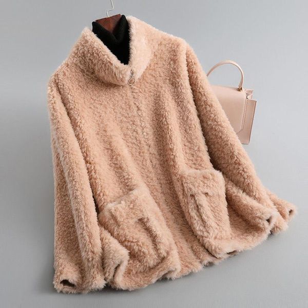 

women's fur & faux women 2021 winter natural sheep coat female real shearling jacket ladies casual warm wool overcoats a515, Black