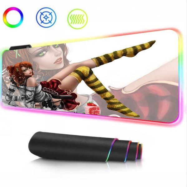 

mouse pads & wrist rests anime death note girl rgb lapkeyboard mat kawaii gaming accessories luminous led usb office pad xxl desk