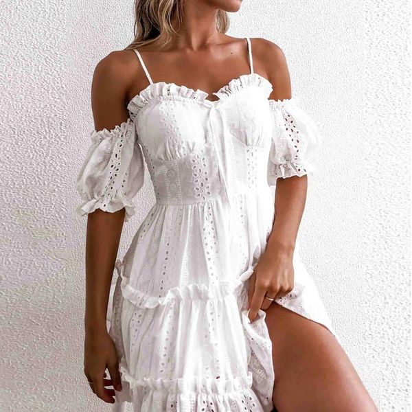 

casual dresses for women embroidered hollow wrapped strap white lace sleeve pleated dress vestidos de mujer#45, Black;gray
