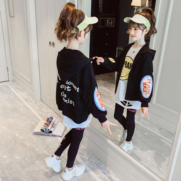 

style suit 2021 girls' new wanghonger foreign spring and autumn wear three piece set for children's sports, White