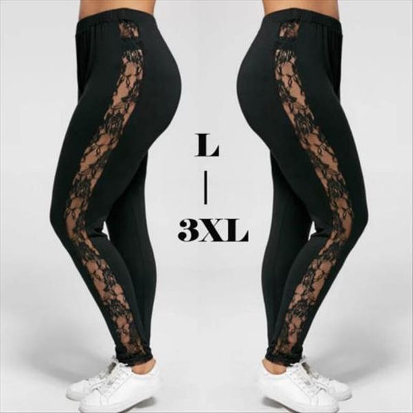 

floral lace patchwork women leggings side panel cut out black empire plus size