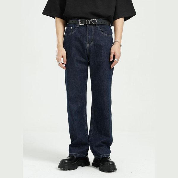 

men casual loose straight jeans trousers male japan korea style streetwear fashion hip hop denim pants, Blue